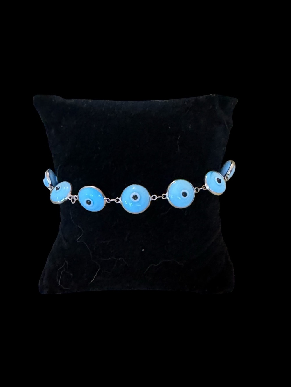 Evil Eye Good Luck Sterling Silver Bracelet with Light Blue VINTAGE